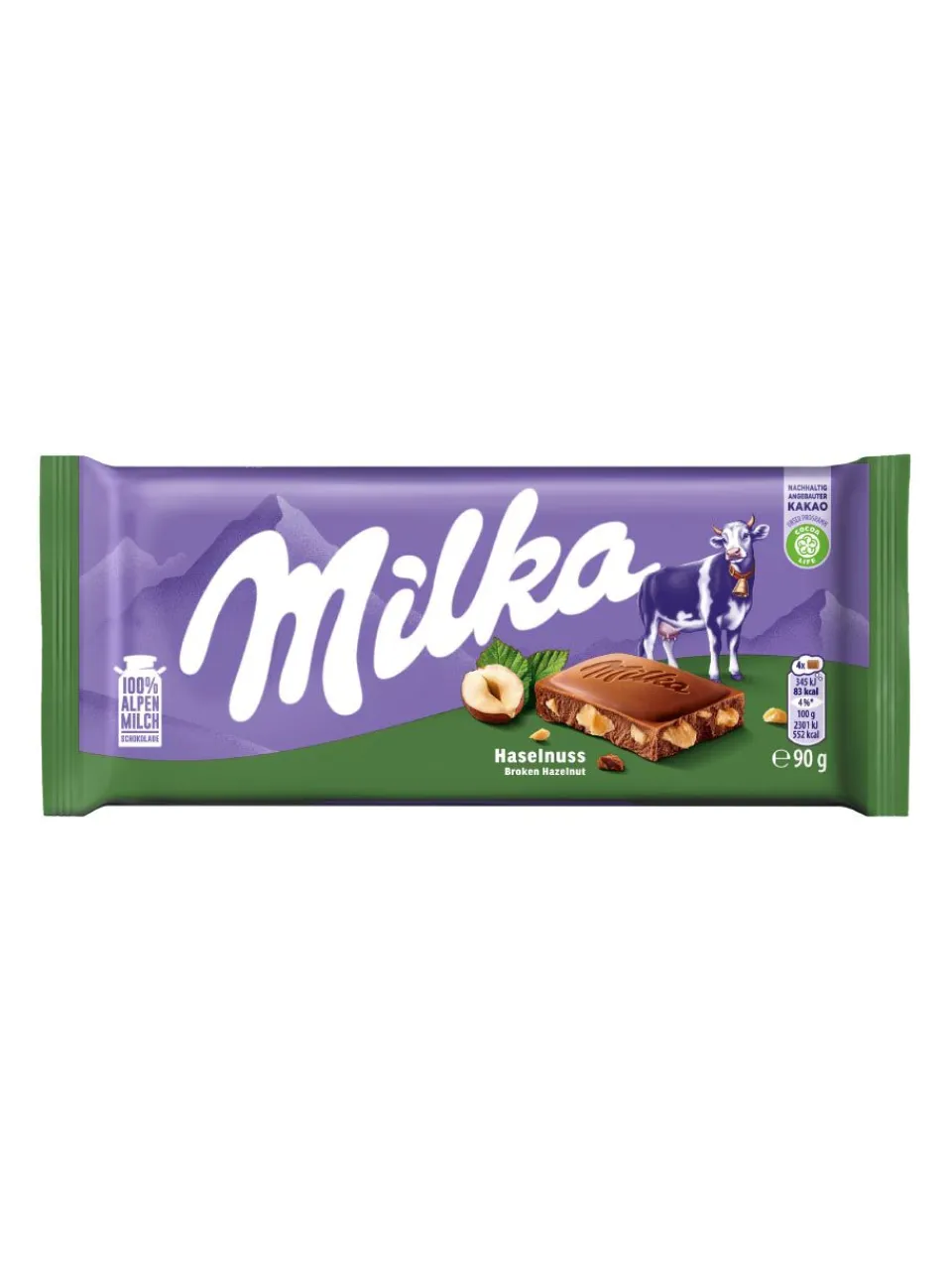 Discount milka Alpenmilch Schokolade mit Haselnussstückchen 90g