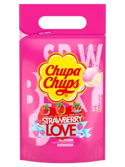 Hot chupa-chups Chupa Chups lollipops with the flavours of strawberry, strawberry-cream & sour strawberry.