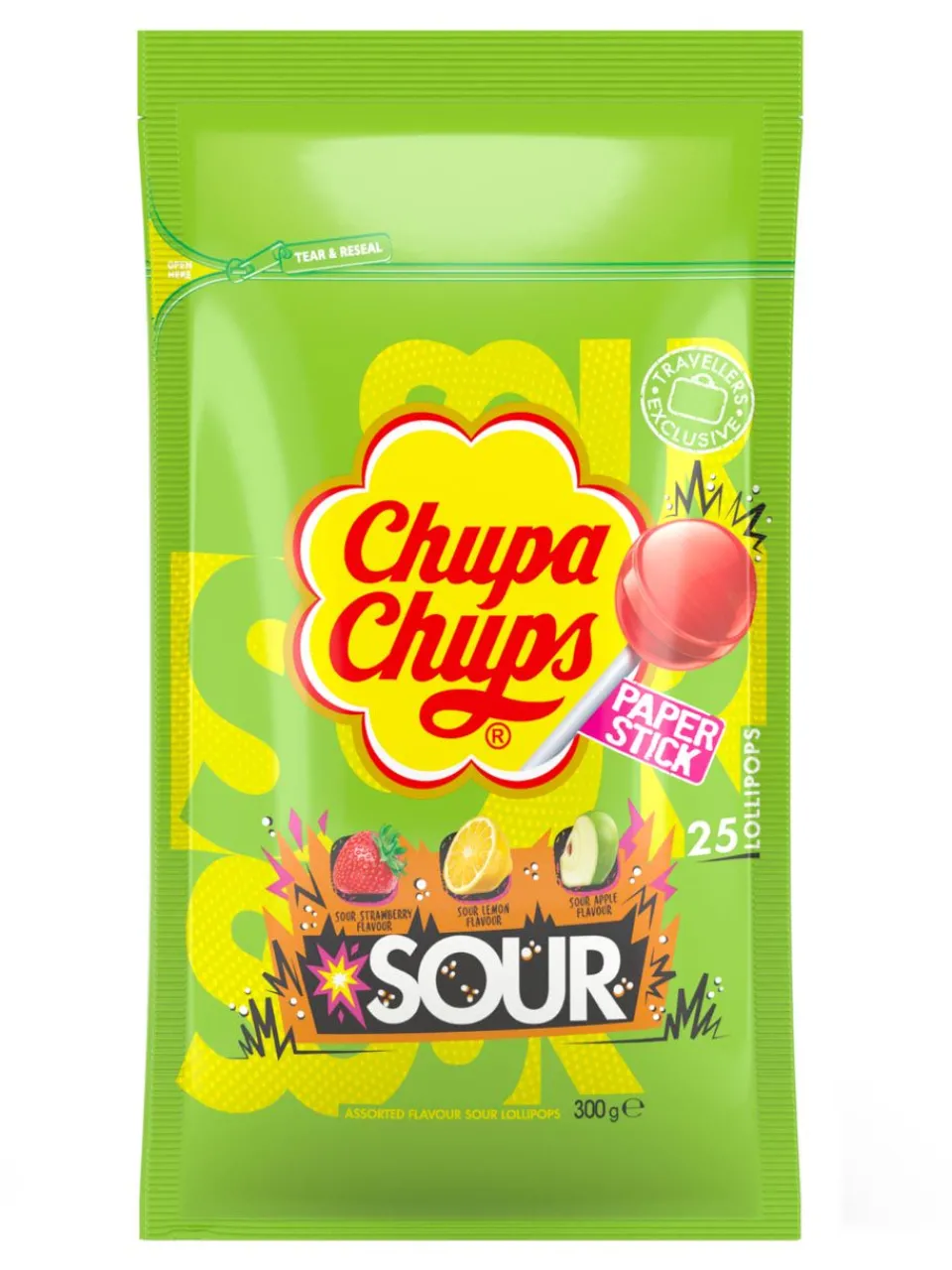 Online chupa-chups Chupa Chups mixed lollipops in a bag with the flavors of sour apple, sour lemon and sour strawberry