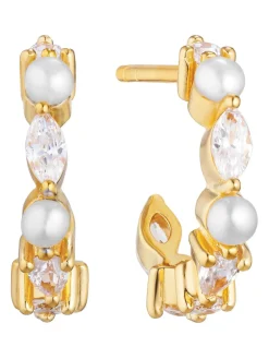 Fashion sif-jakobs-1 Earrings Adria Creolo Piccolo - 18k gold plated with freshwater pearls and white zirkonia.