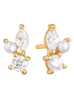 New sif-jakobs-1 Earrings Adria Tre Piccolo - 18k gold plated with freshwater pearl and white zirkonia.
