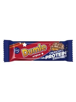 Fashion dumle Fazer milk chocolate covered protein bar with toffee flavour and protein crisps. With sweeteners.