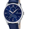 New festina , Retro, men's watch, dial: blue, case: stainless steel, strap: leather/blue