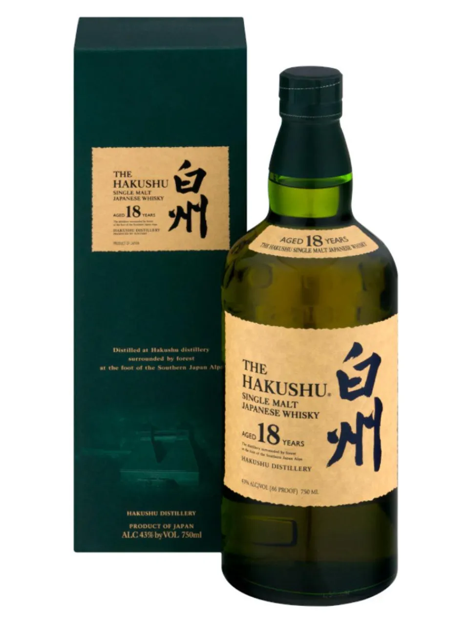 Hot hakushu 18y Japanese Single Malt Whisky 43% 0.7L gift pack