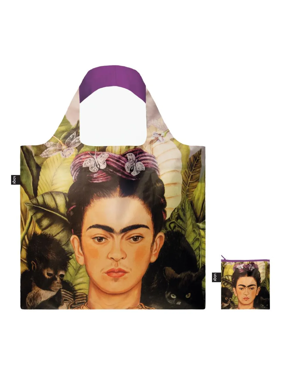 Clearance loqi , Frida Kahlo, unisex shopper made of 100% recycled taffeta