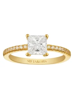Clearance sif-jakobs-1 Ring Ellera Quadrato - 18k gold plated, with white zirconia