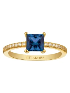 Discount sif-jakobs-1 Ring Ellera Quadrato - 18k gold plated, with blue zirconia