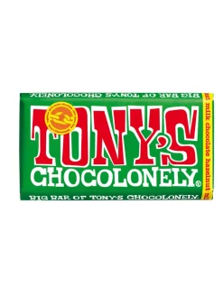 Online tonys Tony's Chocolonely Fairtrade Milk Chocolate with at least 32% cacao solids and hazelnuts. Made in Belgium. 240g